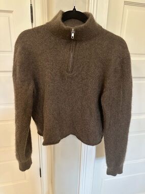 Quince Mongolian Cashmere Womens Large Quarter Zip Sweater Brown Minimalist READ